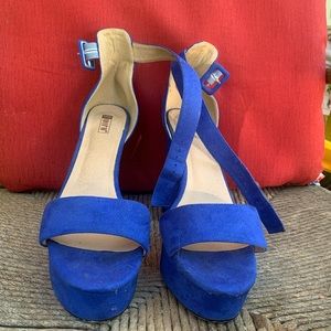 Blue Suede Platform Pumps